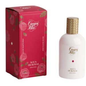 Frasco de Perfume en Ceramica Blanca con tapón dorado Campos de Ibiza Agua de Rosas